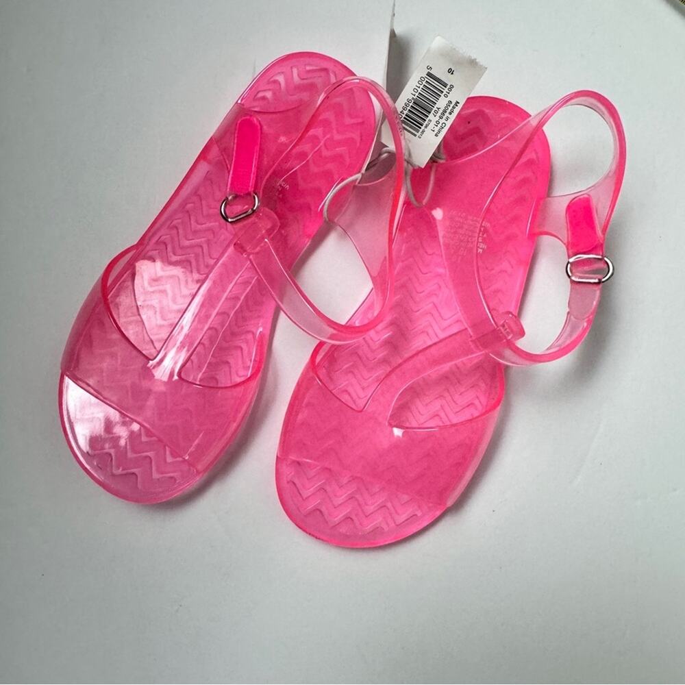 Old Navy Girl's Jelly Neon Pink Ankle Strap Flat Summer Sandals  Sz 10  NWT